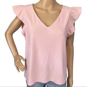 J Crew Factory - Flutter Sleeve Clip Dot Top - Light Pink -  Size M